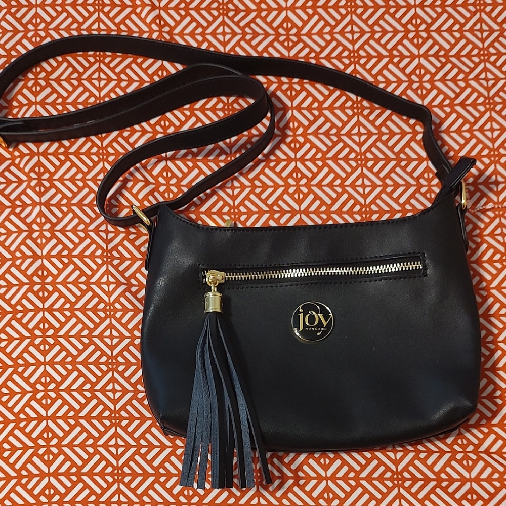 Joy Mangano Black Leather Crossbody Bag with Tassel and RFID Protection NWT